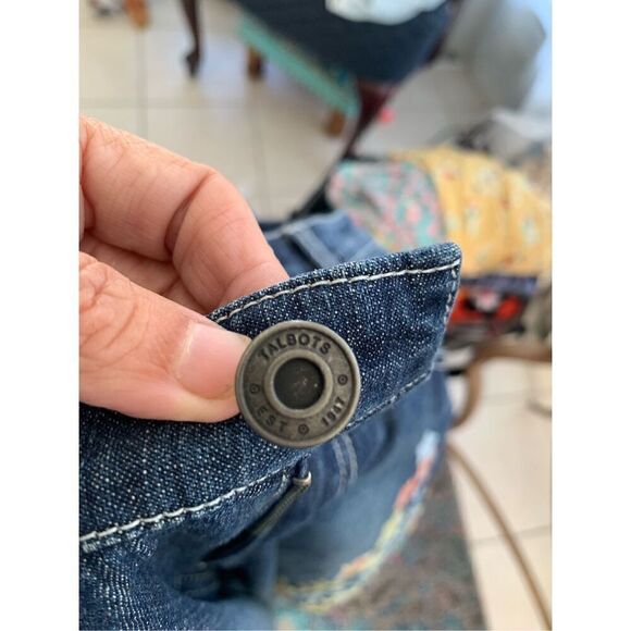 TALBOTS STRETCH JEANS PANTS EMBROIDERED LEG BLUE DISTRESSED - Picture 3 of 6